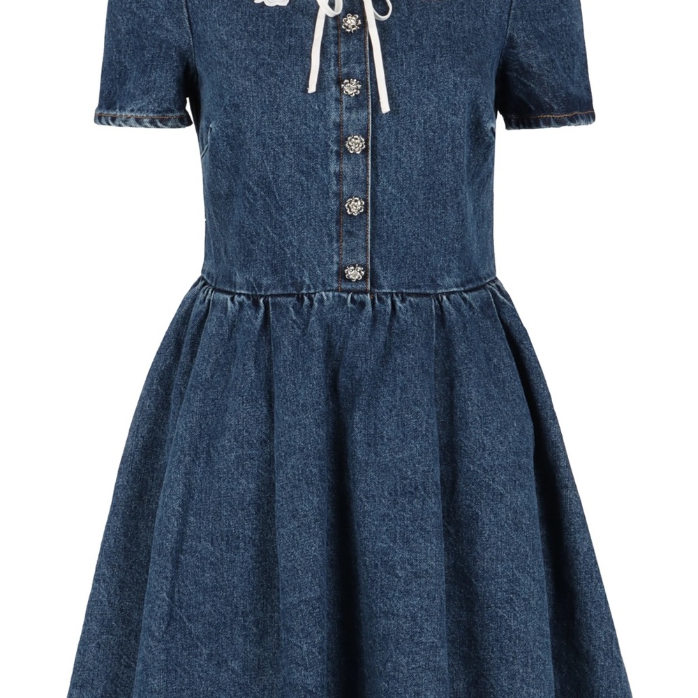 Self-Portrait denim Mini Dress with White Lace Collar size 2 - Picture 3 of 10